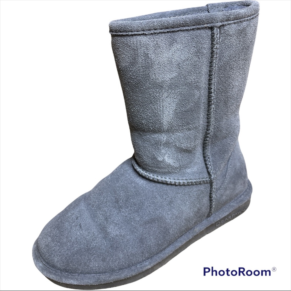 BEARPAW Women's Gray Emma Short Genuine Sheepskin Lined Boot Size 7 Mid Calf